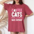 Coffee Cats And Bass Guitars ベースギタリスト 猫とコーヒー 長袖tシャツ レディースオーバーサイズコンフォートTシャツ Crimson