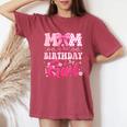 Mom Of The Birthday Girl Family Pink Bow Family Party Women's Oversized Comfort T-Shirt Crimson