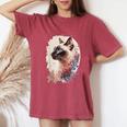 シャム猫 日本の桜 花柄 水彩 猫 レディースオーバーサイズコンフォートTシャツ Crimson