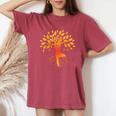 ヨガツリー 女性 男性 瞑想 レディースオーバーサイズコンフォートTシャツ Crimson