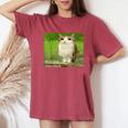 猫 フクロウ 面白い 呪われた Hello Bro Brainrot Meowl Hiro Meme レディースオーバーサイズコンフォートTシャツ Crimson