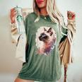 シャム猫 日本の桜 花柄 水彩 猫 レディースオーバーサイズコンフォートTシャツ Moss