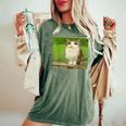 猫 フクロウ 面白い 呪われた Hello Bro Brainrot Meowl Hiro Meme レディースオーバーサイズコンフォートTシャツ Moss