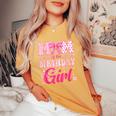 Mom Of The Birthday Girl Family Pink Bow Family Party Women's Oversized Comfort T-Shirt Mustard