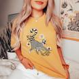 かわいい花 面白い動物キツネザル レディースオーバーサイズコンフォートTシャツ Mustard