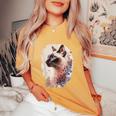 シャム猫 日本の桜 花柄 水彩 猫 レディースオーバーサイズコンフォートTシャツ Mustard
