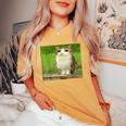 猫 フクロウ 面白い 呪われた Hello Bro Brainrot Meowl Hiro Meme レディースオーバーサイズコンフォートTシャツ Mustard