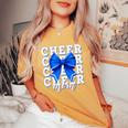 Cheer Mom Blue Bow Cheerleader Competition Game Day Women's Oversized Comfort T-Shirt Yam