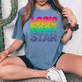 Rainbow Gradient Typography レディースオーバーサイズコンフォートTシャツ Blue Jean