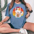 かわいい猫 ボバ ティーバブル アニメ 日本猫 女の子 ティーン レディースオーバーサイズコンフォートTシャツ Blue Jean