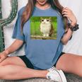 猫 フクロウ 面白い 呪われた Hello Bro Brainrot Meowl Hiro Meme レディースオーバーサイズコンフォートTシャツ Blue Jean
