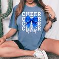 Cheer Mom Blue Bow Cheerleader Competition Game Day Women's Oversized Comfort T-Shirt Mustard