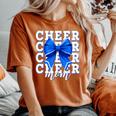 Cheer Mom Blue Bow Cheerleader Competition Game Day Women's Oversized Comfort T-Shirt Crimson