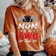 Mom Of The Two Fast 2Nd Birthday Racing Car Family Women's Oversized Comfort T-Shirt Crimson