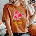 95歳 祝福されたかわいいバラの花 95歳 95歳の誕生日 レディースオーバーサイズコンフォートTシャツ Yam