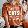 Coffee Cats And Bass Guitars ベースギタリスト 猫とコーヒー 長袖tシャツ レディースオーバーサイズコンフォートTシャツ Yam