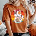 かわいい猫 ボバ ティーバブル アニメ 日本猫 女の子 ティーン レディースオーバーサイズコンフォートTシャツ Yam