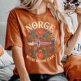 サーモン ノルウェー Rosemaling 花柄 フィヨルド 自然 Norge レディースオーバーサイズコンフォートTシャツ Yam