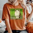 猫 フクロウ 面白い 呪われた Hello Bro Brainrot Meowl Hiro Meme レディースオーバーサイズコンフォートTシャツ Yam