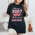19歳 2007年2月 花柄 19歳 誕生日 男性 女性 レディースオーバーサイズコンフォートTシャツ Black