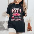 55歳 1971年2月 花柄 55歳 誕生日 男性 女性 レディースオーバーサイズコンフォートTシャツ Black