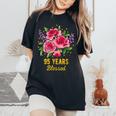 95歳 祝福されたかわいいバラの花 95歳 95歳の誕生日 レディースオーバーサイズコンフォートTシャツ Black