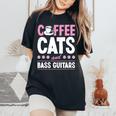 Coffee Cats And Bass Guitars ベースギタリスト 猫とコーヒー 長袖tシャツ レディースオーバーサイズコンフォートTシャツ Black