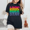 Rainbow Gradient Typography レディースオーバーサイズコンフォートTシャツ Black
