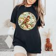 かわいい花のスズメの花の家のスズメ。 レディースオーバーサイズコンフォートTシャツ Black