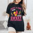 さつまいも好き さつまいもが大好きな女の子 レディースオーバーサイズコンフォートTシャツ Black