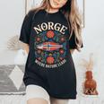 サーモン ノルウェー Rosemaling 花柄 フィヨルド 自然 Norge レディースオーバーサイズコンフォートTシャツ Black