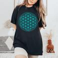 スピリチュアルセイクリッドジオメトリ 生命の花 ブルー レディースオーバーサイズコンフォートTシャツ Black