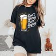 ビール ハッピー ビール好き Don't Worry Beer Happy Beer Drinker レディースオーバーサイズコンフォートTシャツ Black
