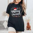 メリークリスマスライト サンタハット クリスマス ファミリー 男性 女性 キッズ レディースオーバーサイズコンフォートTシャツ Black