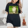 猫 フクロウ 面白い 呪われた Hello Bro Brainrot Meowl Hiro Meme レディースオーバーサイズコンフォートTシャツ Black