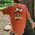 Saints Girl Messy Bun Women's Oversized Comfort T-Shirt Back Print Mustard