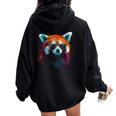 Red Panda サングラスアートワーク レディース オーバーサイズ パーカー バックプリント Black