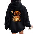 Vintage 90S Dachshund Howling At The Moon Wiener Dog Mom Women Oversized Hoodie Back Print Black