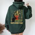 Faith Over Fear Christian Camo African American Afro Women Women Oversized Hoodie Back Print Navy Blue