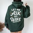 Let Me Ask My WifeSheaid No バックフロント 面白い レディース オーバーサイズ パーカー バックプリント Navy Blue