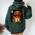 Vintage 90S Dachshund Howling At The Moon Wiener Dog Mom Women Oversized Hoodie Back Print Navy Blue