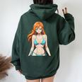 セクシー ワイフ ビーチ アニメ 女の子 日本語 レディース オーバーサイズ パーカー バックプリント Navy Blue