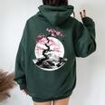 桜と月と富士山のtシャツ 春 花見 和柄 和風 和 メンズ レディース キッズ 水墨画 ギフト 服 サクラ レディース オーバーサイズ パーカー バックプリント Navy Blue