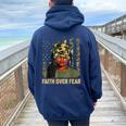 Faith Over Fear Christian Camo African American Afro Women Women Oversized Hoodie Back Print Forest