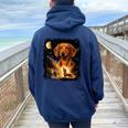 Vintage 90S Dachshund Howling At The Moon Wiener Dog Mom Women Oversized Hoodie Back Print Forest