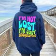 I’M Not Lost I’M Just Sidequesting – Rave Edm Groovy Women Oversized Hoodie Back Print Navy Blue