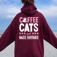 Coffee Cats And Bass Guitars ベースギタリスト 猫とコーヒー 長袖tシャツ レディース オーバーサイズ パーカー バックプリント Maroon