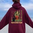 Faith Over Fear Christian Camo African American Afro Women Women Oversized Hoodie Back Print Maroon