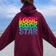 Rainbow Gradient Typography レディース オーバーサイズ パーカー バックプリント Maroon