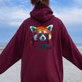 Red Panda サングラスアートワーク レディース オーバーサイズ パーカー バックプリント Maroon